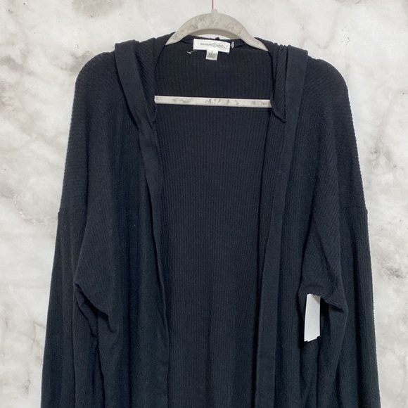 Treasure & Bond Black Ribbed Hooded Open Front Cardigan - Picture 4 of 10